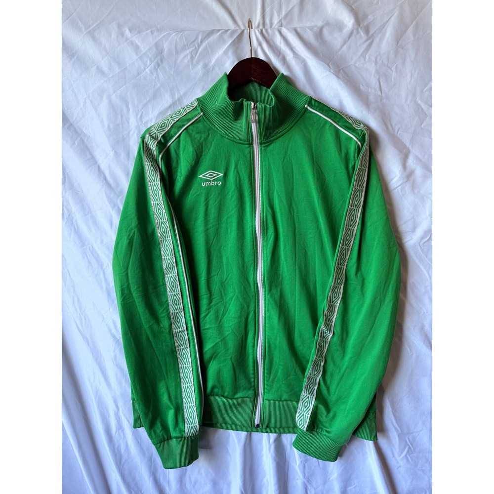 Umbro Premier Mens Green Track Jacket Full Zip Logo Tape Sleeve Medium